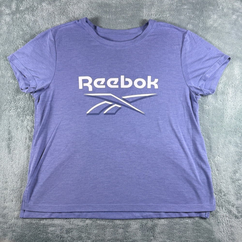 Reebok Womens Graphic T-Shirt‎ Purple Heather Short Sleeve Logo Tee Medium